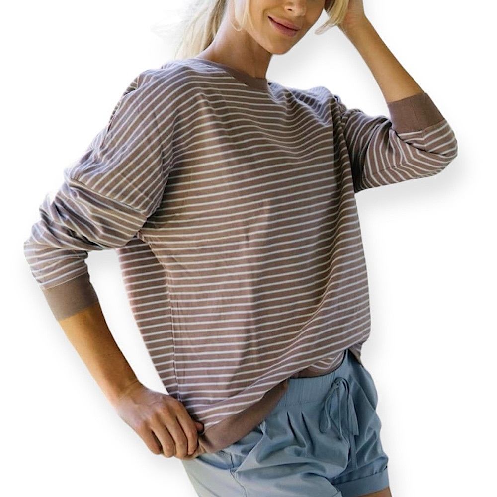 ZYIA Brown Striped Women's Top